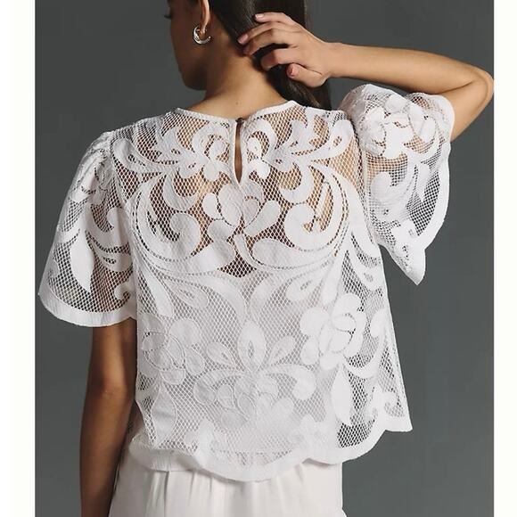 Womens By Anthropologie Cutwork Lace Top White Size XL - Picture 2 of 5